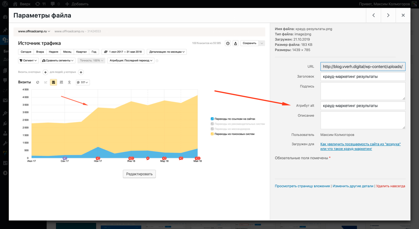 Пример заполненного ALT в WordPress