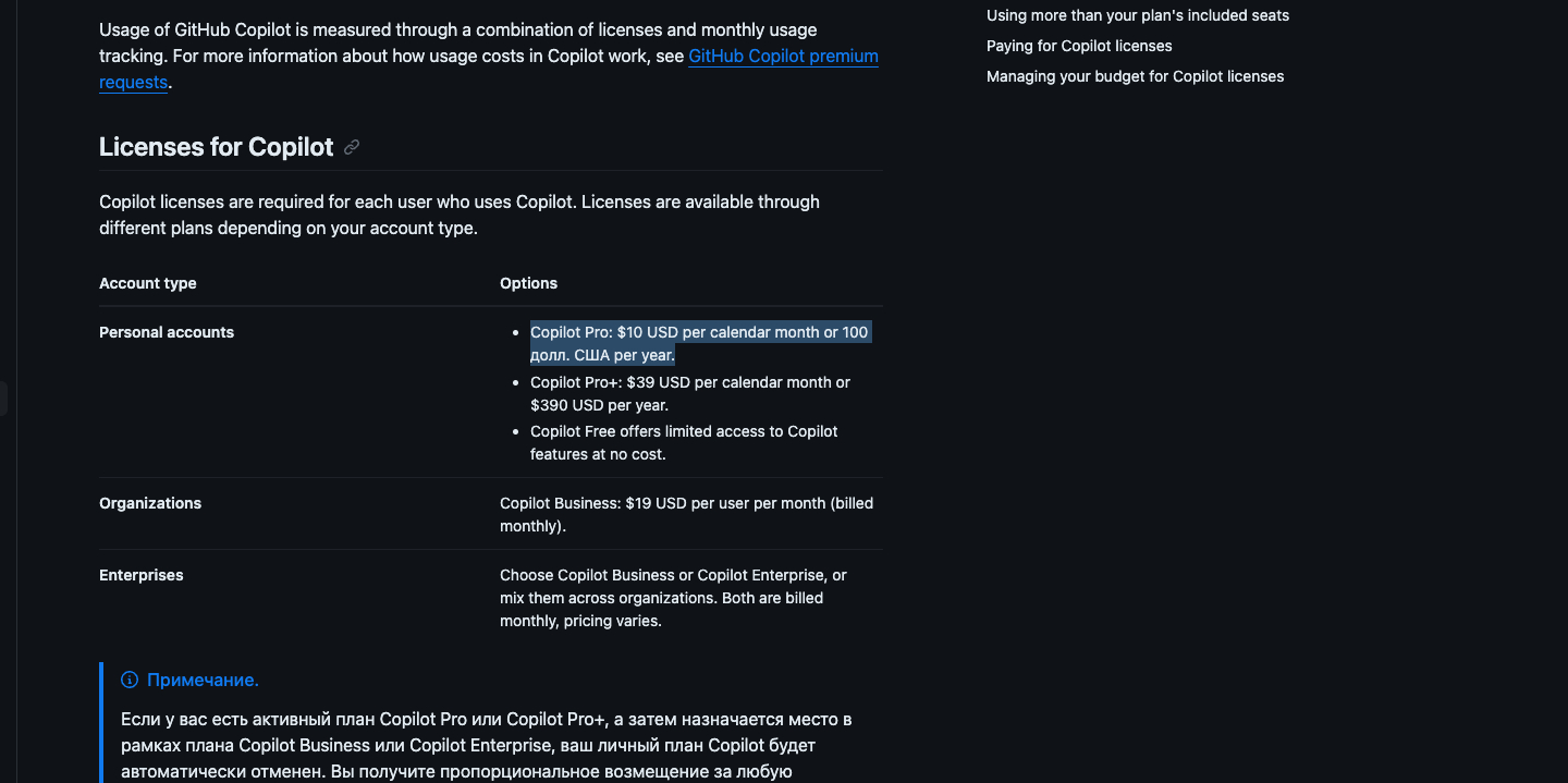 Прайс-лист Copilot